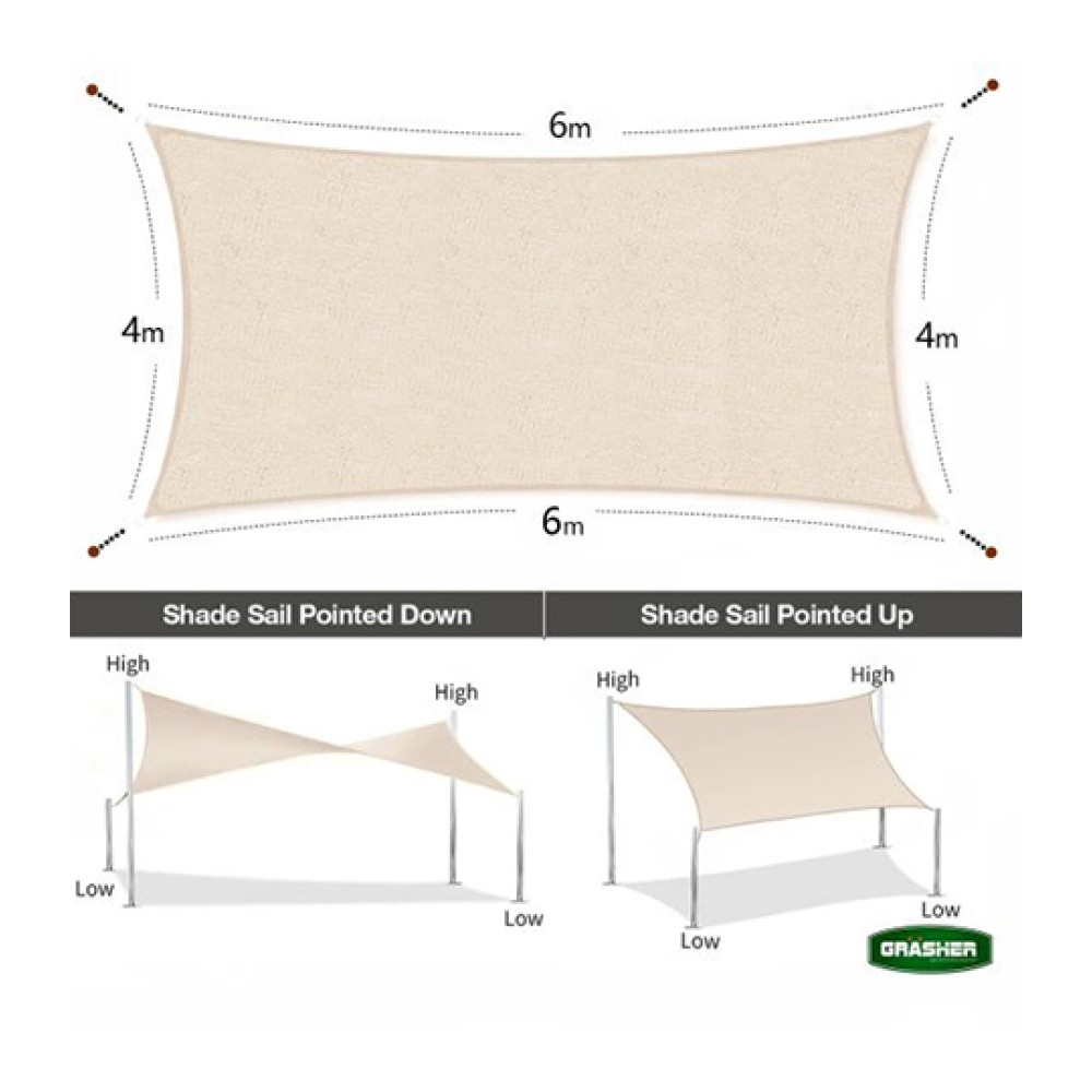 Rectangular Sun Shade Sail Off White 4x6m Grasher