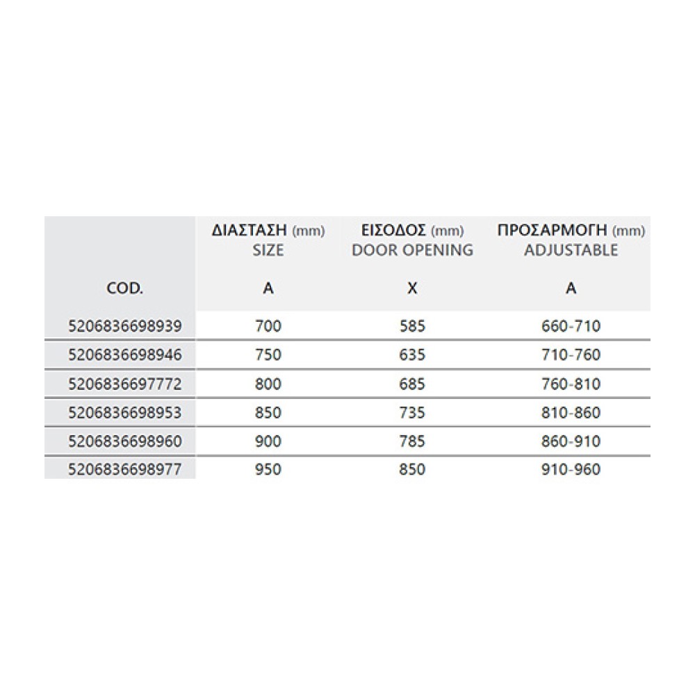 Καμπίνα Ντους Ανοιγόμενη Διάφανη Cromo 80x200cm S 28 Alto Porta Karag