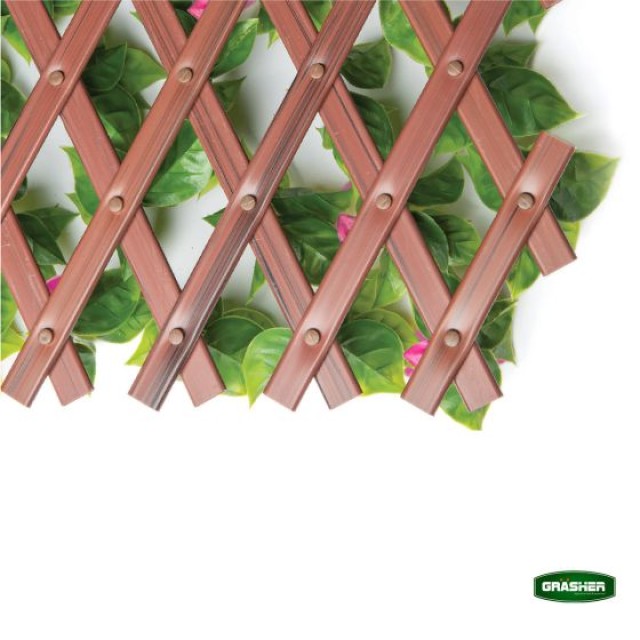 Green Synthetic Foliage with Pink Flowers PVC Trellis 0.90×1.80m Grasher
