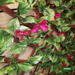 Green Synthetic Foliage with Pink Flowers PVC Trellis 0.90×1.80m Grasher