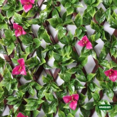 Green Synthetic Foliage with Pink Flowers PVC Trellis 0.90×1.80m Grasher