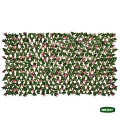 Green Synthetic Foliage with Pink Flowers PVC Trellis 0.90×1.80m Grasher