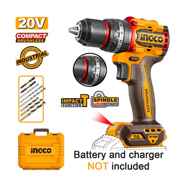 Κρουστικό Δραπανοκατσάβιδο Compact Μπαταρίας 20V Li-Ion 76Nm Ingco SOLO