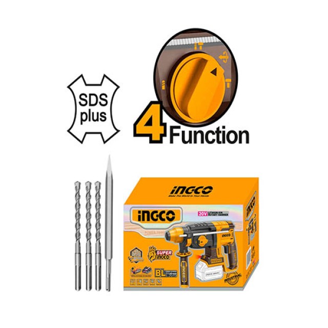 Cordless Rotary Hammer Drill 20V Li-Ion Ingco SOLO