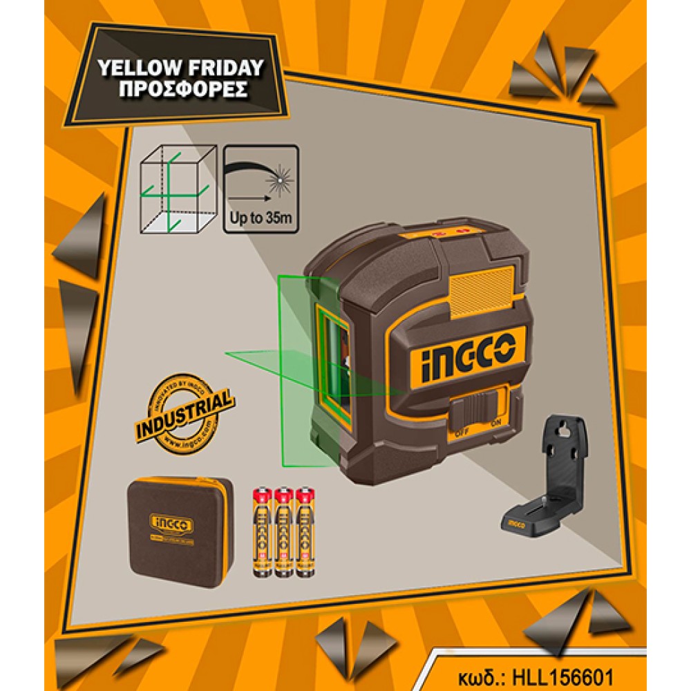 Αυτοαλφαδιαζόμενο Πράσινο Laser Σταυρού 2 Ακτίνων Ingco