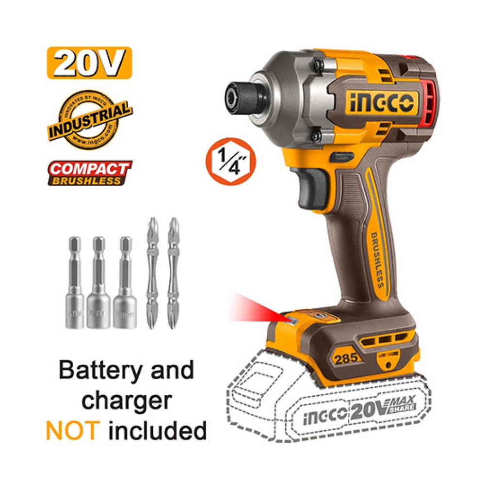 Κατσαβίδι Παλμικό Μπαταρίας CIRLI20281 20V Li-Ion 285Nm Ingco SOLO 