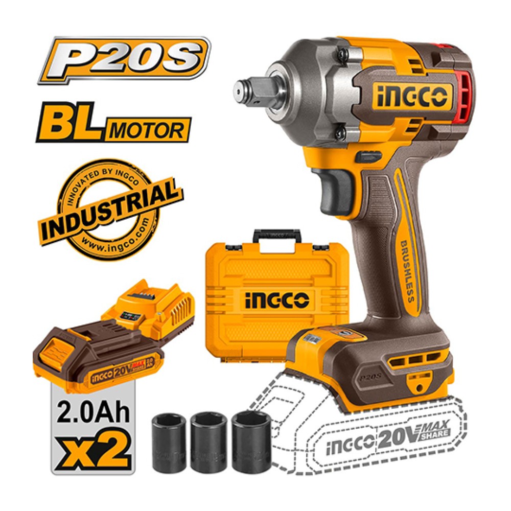 Cordless Impact Wrench 20V Li-Ion 400-550Nm Ingco