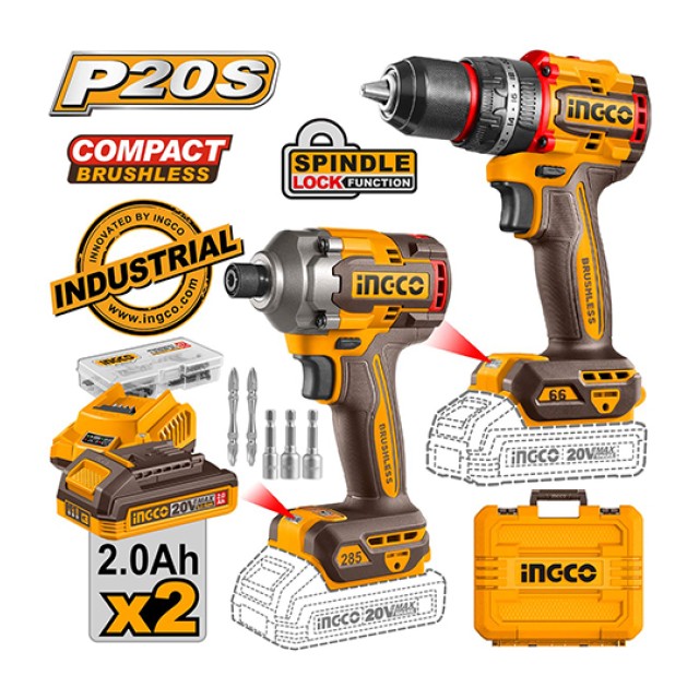 Σετ Εργαλεία Μπαταρίας Compact 2τμχ 20V Li-Ion Ingco