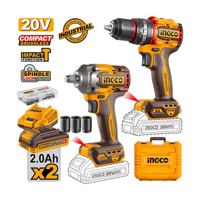 Σετ Εργαλεία Μπαταρίας Compact 20V Li-Ion 2τμχ Ingco