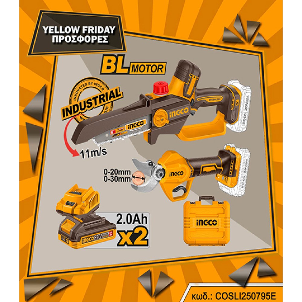 Σετ Εργαλεία Κήπου Μπαταρίας με 2τμχ Ingco