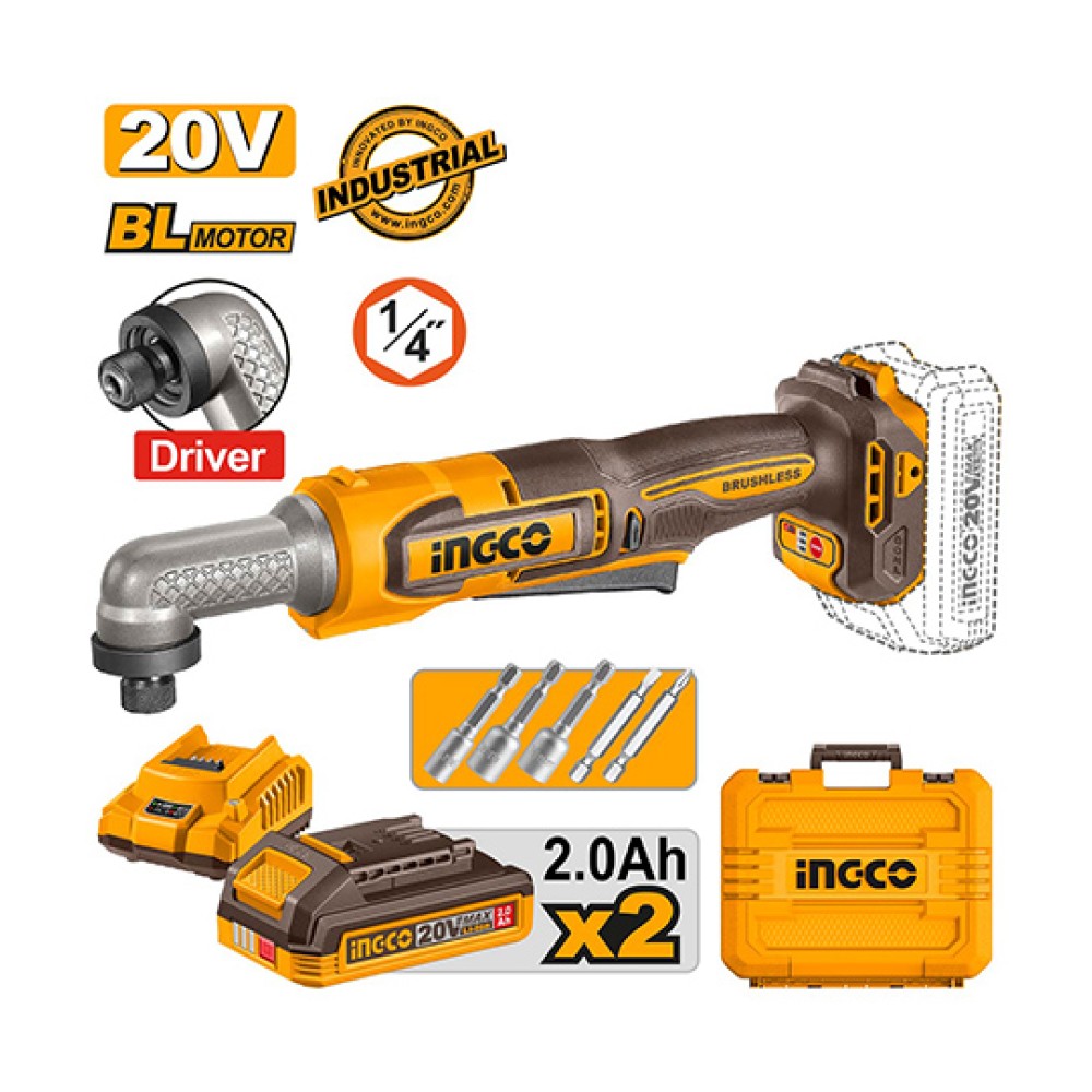 Παλμικό Γωνιακό Κατσαβίδι 1/4" Hex Μπαταρίας CAIRLI208E 20V Li-Ion 80Nm Ingco