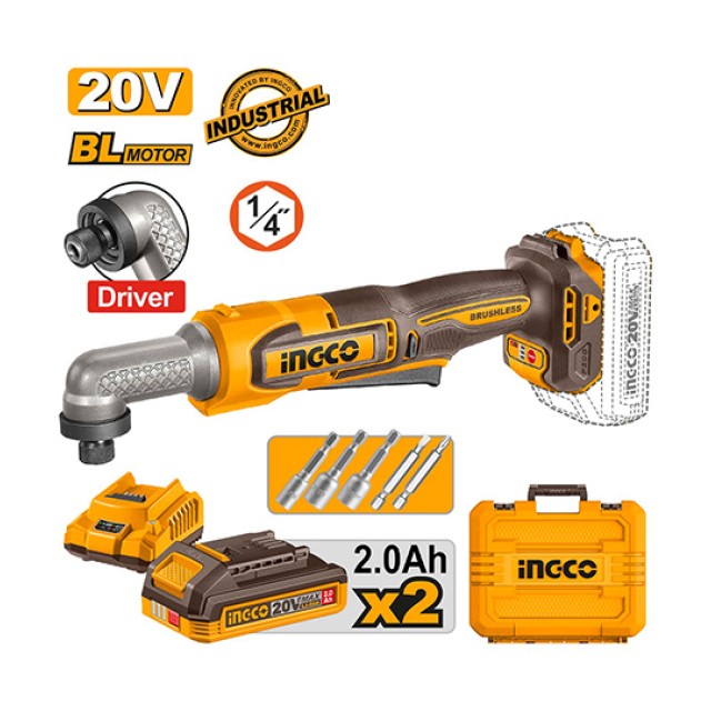 Παλμικό Γωνιακό Κατσαβίδι 1/4" Hex Μπαταρίας CAIRLI208E 20V Li-Ion 80Nm Ingco
