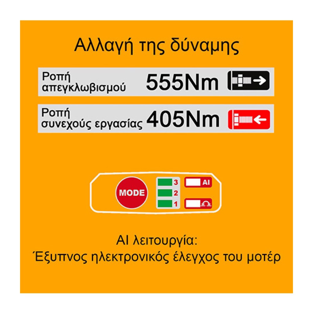 Μπουλονόκλειδο Κρουστικό Μπαταρίας 20V Li-Ion 405-555Nm με AΙ Ingco