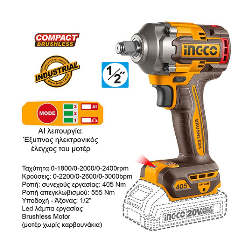 Σετ Εργαλεία Μπαταρίας Compact 20V Li-Ion 5τμχ - Δώρο Εργαλειοθήκη Ingco