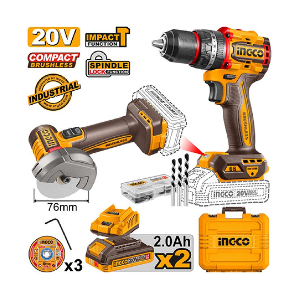 Σετ Εργαλεία Μπαταρίας 20V Li-Ion 2τμχ Ingco