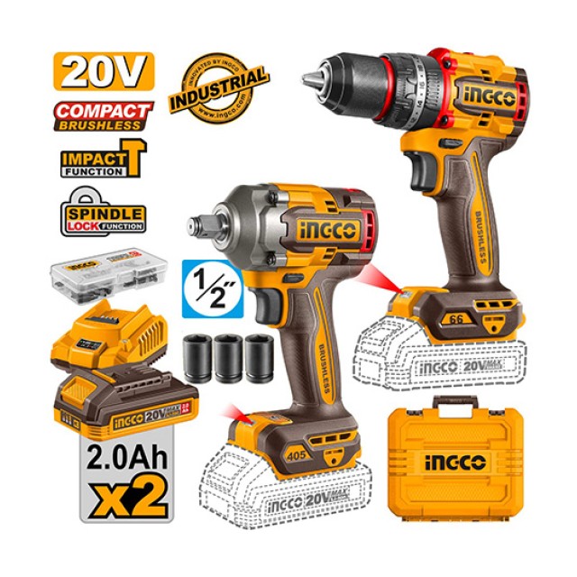 Σετ Εργαλεία Compact Μπαταρίας 20V Li-Ion 2τμχ CKLI20286E Ingco