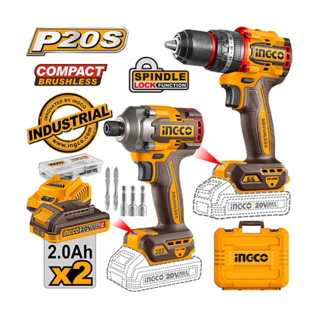 Σετ Εργαλεία Μπαταρίας 20V Li-Ion 2τμχ CKLI20277E Ingco