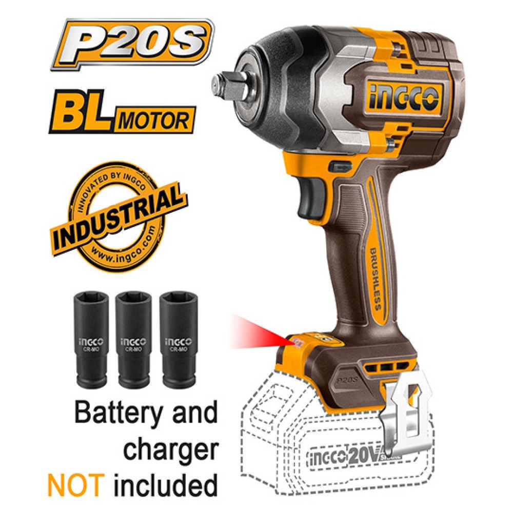 Μπουλονόκλειδο Κρουστικό Μπαταρίας 20V Li-Ion 850-1000 Nm Ingco SOLO