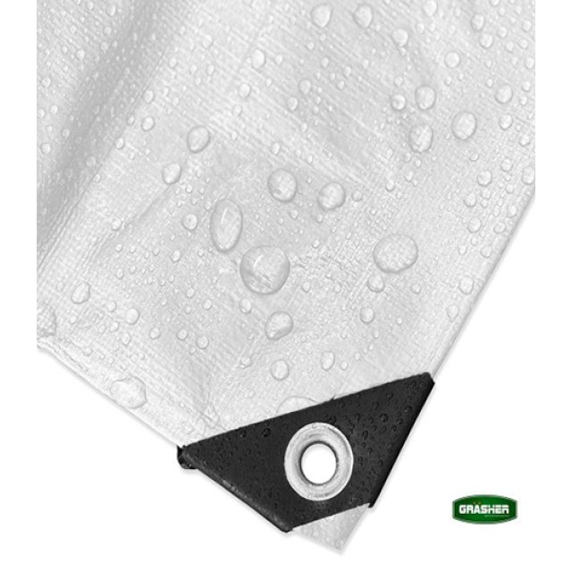 Waterproof Tarpaulin 6x10m – 120gsm with Reinforced Eyelets Whie Grasher