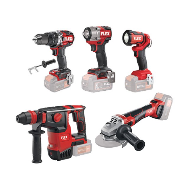 Σετ Κρουστικό Δραπανοκατσάβιδο - Περιστροφικό Πιστολέτο - Γωνιακός Τροχός - Μπουλονόκλειδο Μπαταρίας Flex