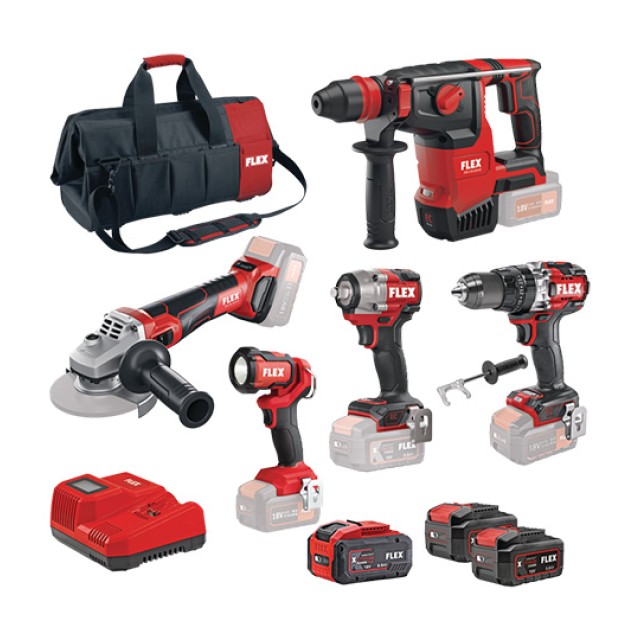 Σετ Κρουστικό Δραπανοκατσάβιδο - Περιστροφικό Πιστολέτο - Γωνιακός Τροχός - Μπουλονόκλειδο Μπαταρίας Flex