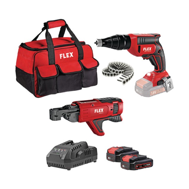 Σετ Κατσαβίδι Γυψοσανίδας Μπαταρίας & Γεμιστήρας Βιδών Flex