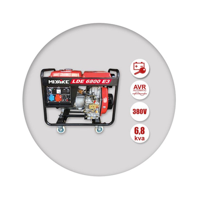 Γεννήτρια Βενζίνης Τροχήλατη LDE 6800 E3 Miyake 6.8kVA με Χειρόμιζα & Ηλεκτρική Εκκίνηση