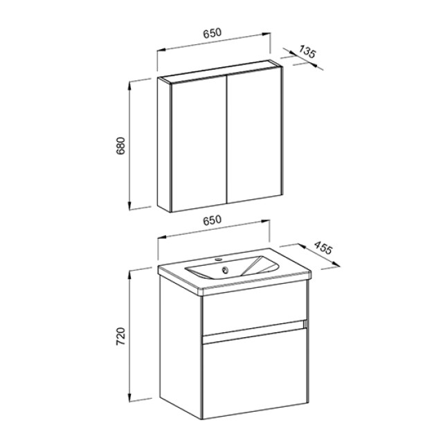 Σετ Μπάνιου Malaga Λευκό Ματ 65cm