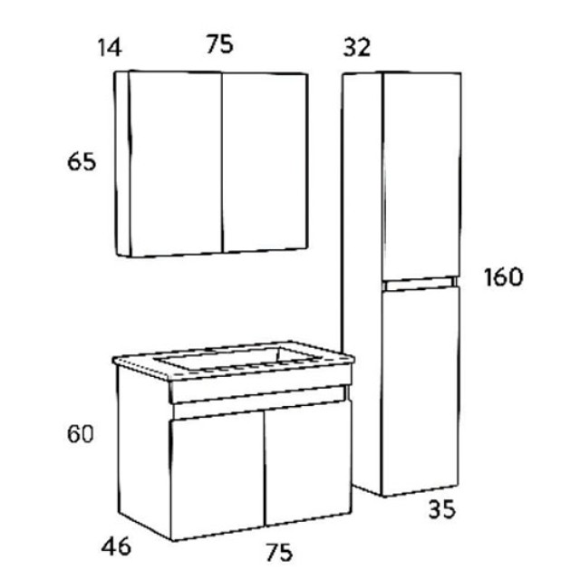 Bathroom Furniture Omega Top White 75cm