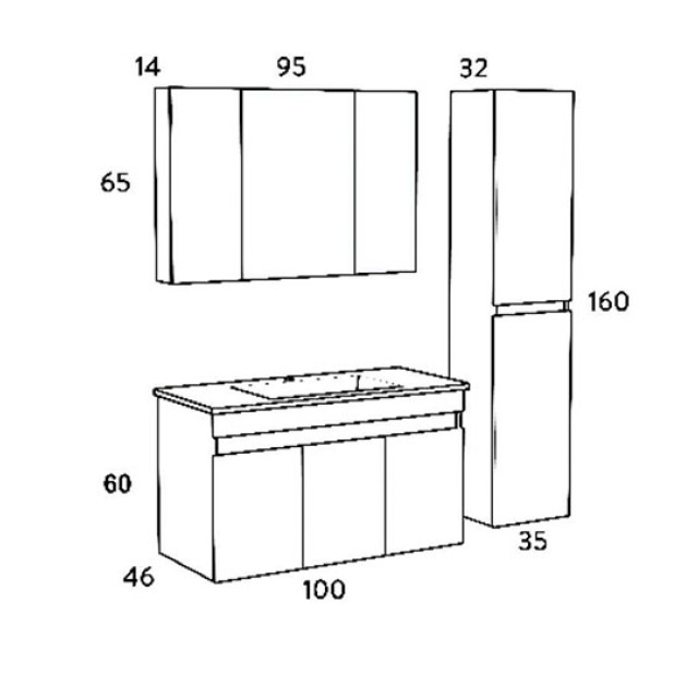 Bathroom Furniture Omega Top Beige & Oak 100cm