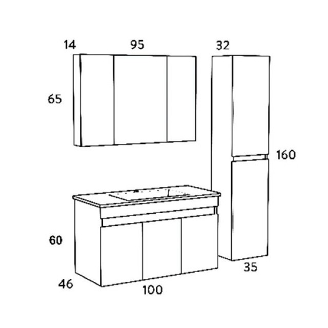 Bathroom Furniture Omega Top Grey & Oak 100cm